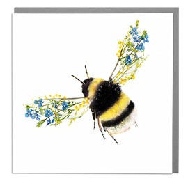 Lola Design - Wildlife Botanical Greeting Cards, Bumble Bee Side View Design - Suitable for Birthdays, Congratulations or Any Special Occasions - Blank Inside with Grey Envelope - 150mm x 150mm