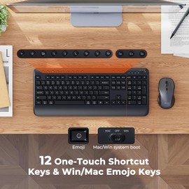 Wireless Keyboard and Mouse Combo, Computer Keyboard and Mouse with Wrist Rest, Multimedia Hotkeys 2.4G Wireless Full Size Ergonomic Keyboard with 3200 DPI Mouse, for Windows/Mac/Laptop/PC