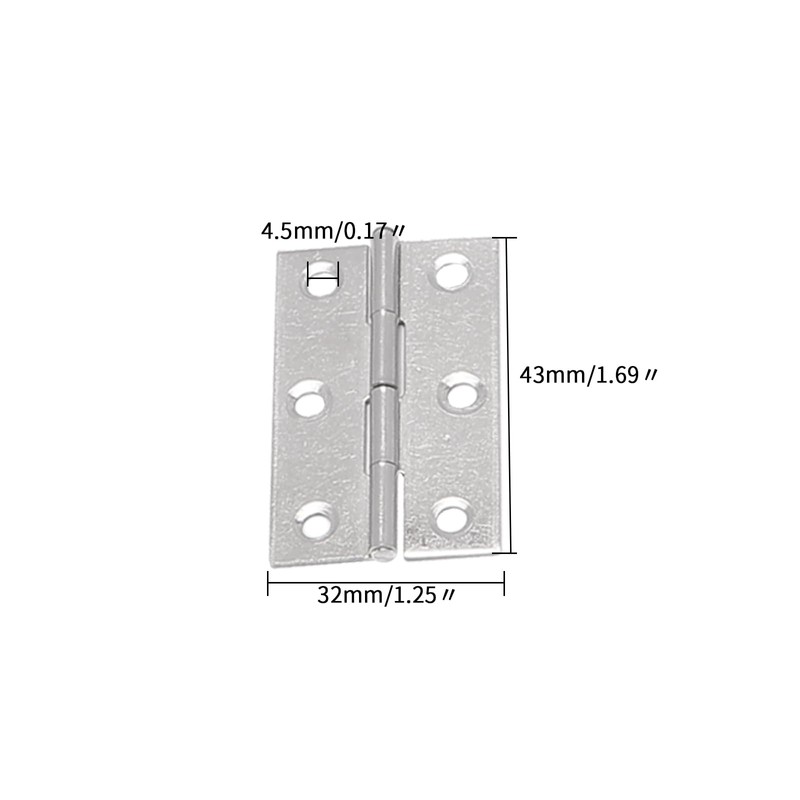 Unxuey Furniture Door Hinges, 16Pcs 1.7inch Folding Butt Hinges, Stainless