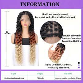 SIMIWALI Brown with Blonde Goddess Faux Locs Wigs for Black Women Full Lace Knotless Glueless Boho Curly Braid Wig with Baby Hair 200 Density Dreadlock Hippie Locs Twist Synthetic Wig 30 In