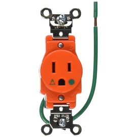 Leviton 8210-IG 15A 125V Narrow Body Single Receptacle, Straight Blade, Hospital Grade, Isolated Ground, Orange