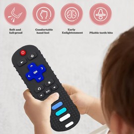 ERSIHUA 2-Pack Baby Teething Toys-TV Remote Control Shape Silicone Infants Teething Toys for Babies 0-18 Months,BPA-Free (N-Black+Black)