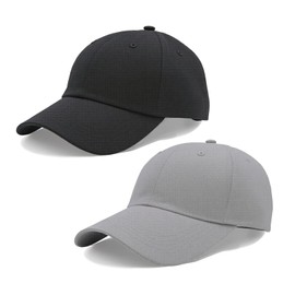 2 Pack Classic Adjustable Baseball Cap, Unconstructed Plain Hats for Men Women, Outdoor Activities Black Grey