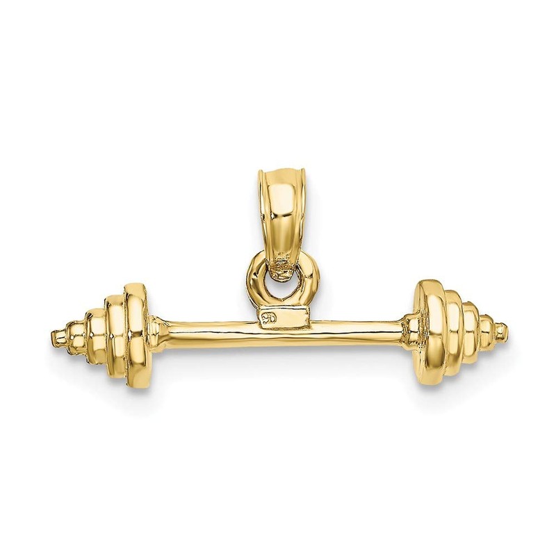 10k Yellow Gold Solid 3-Dimensional Dumbbell Charm Pendant