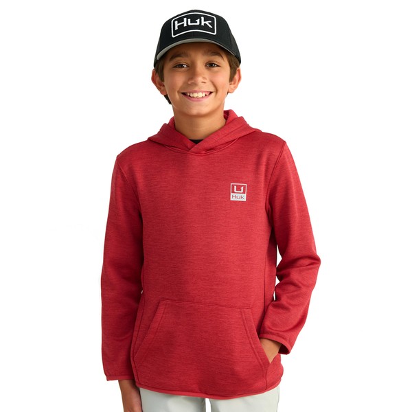 HUK Unisex Coldfront, Performance Fishing Hoodie for Kids, Scarlet Blaze