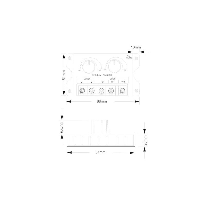 LED PWM CCT Dimmer Controller for LED Stripes DC5-24V 15A