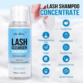 Lash Shampoo Concentrate 100 ml/3.4 fl.oz Lash Cleanser Concentrate Oil Free Eyelash Extension Shampoo for Salon Home Eyelash Care-Can Make 20 bottles of 60ml Lash Shampoo,Unscented