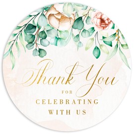 Mobiusea Creation Greenery Dusty Floral Thank You for Celebrating with us Stickers | 2 inch | Gold Foil | 60pcs Waterproof Thank You Stickers Wedding Labels for Wedding, Bridal Shower, Baby Shower