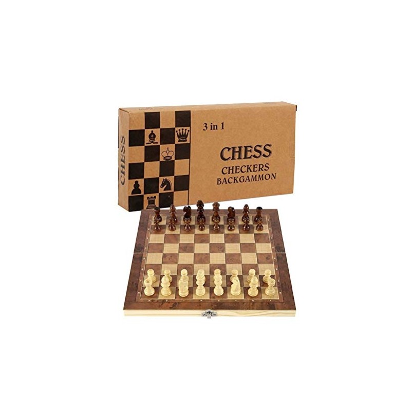 Chess Set,Folding Storage Wooden Chess Board Sets,15" Wooden Chess,3 in