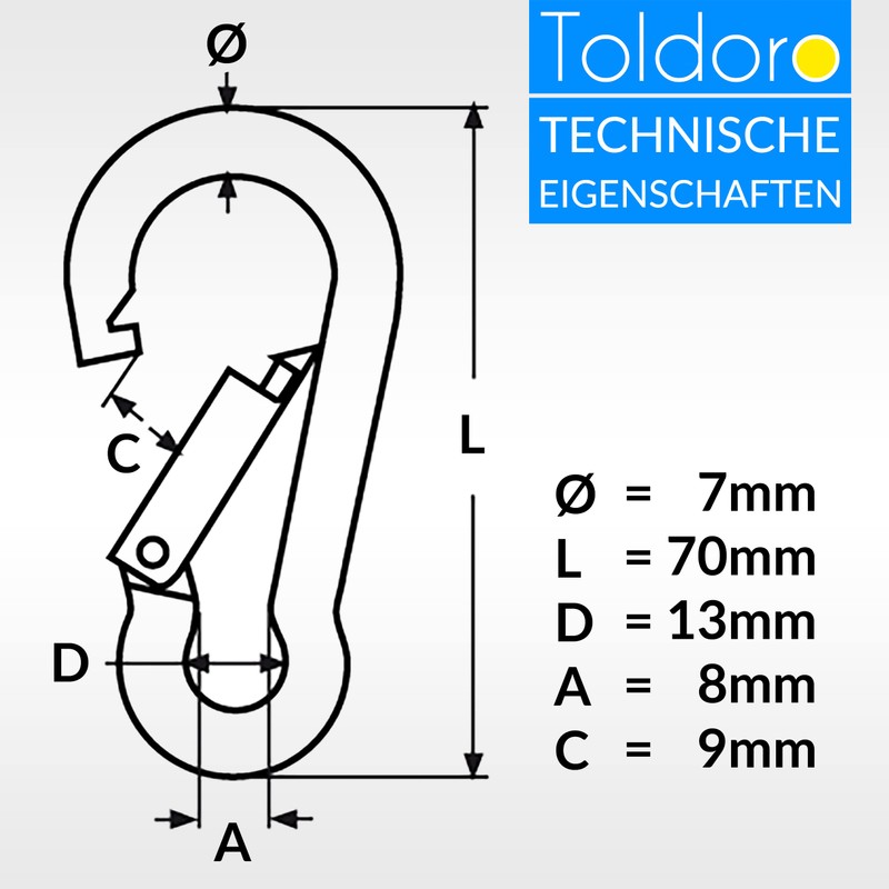 Toldoro Niro AISI 316 V4A Stainless Steel Snap Hook 50-120