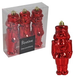 Widdle Gifts Christmas Decoration 3 Pack 12cm Shiny Nutcracker Style Figurines (Red 4174)