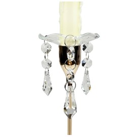 VGEUNA 4 Pieces Bent Glass Candle Bobeches with Crystal Prisms Pendant for Candlestick Holders (Scallop)