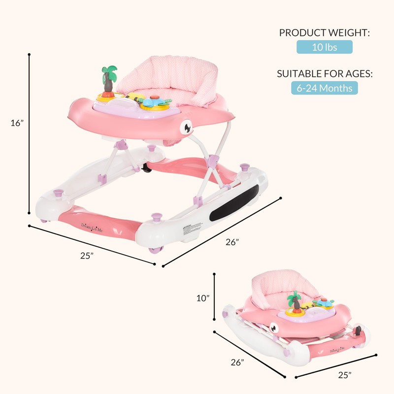 Dream On Me Aloha Baby Walker, 2-in-1 Foldable Infant Activity