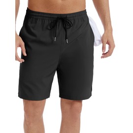 Aoyoting Men's Stretch Waist Casual Shorts-7" Quick Dry Running Athletic Shorts with Towel Loop Black
