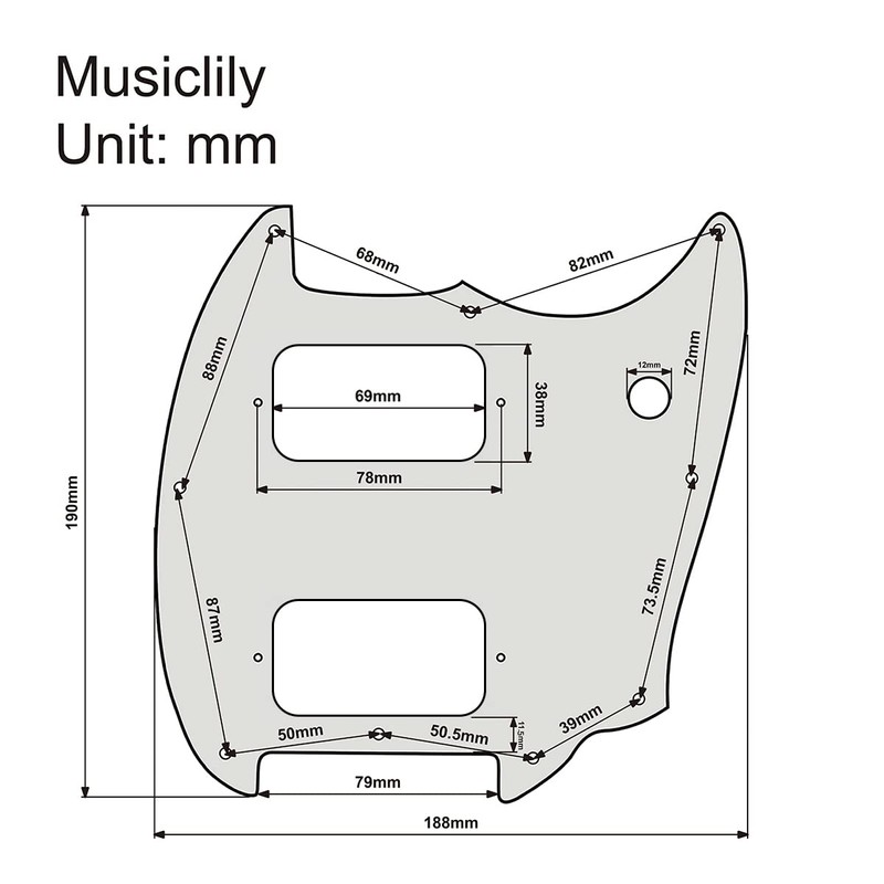 Musiclily Pro 9 Holes Round Corner HH Mustang Style Pickguard