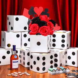 Jexine 15 Pcs Casino Theme Party Decorations Dice Favor Boxes 7 x 7 x 7 Inches Gable Boxes for Party Favors Three Dimensional Dice Decor Dice Boxes for Centerpieces Casino Night Supplies (White)