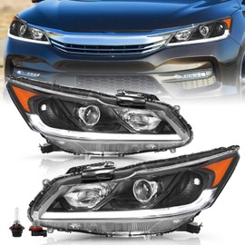 TUSDAR OE Style Headlight Assembly Fit 2016-2017 Honda Accord Projector Headlamp w/LED DRL Bulbs Included (Right Passenger Side)