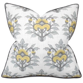 MANOJAVAYA Set of 2 Pcs Printed Decorative Square Accent Throw Pillow Cover - Sofa, Chair, Couch, Bedroom, Living Room, Farmhouse Home Decor - 20x20 Inches, Vanya-Mustard