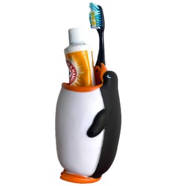 Kids Toothbrush Holder Toothbrush Organizer – Durable Silicone Animal Tooth Brush Holder – Easy to Clean Toothbrush and Toothpaste Holder – Toothbrush Holders for Bathrooms by Lily’s Home [Penguin]