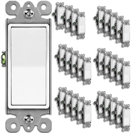 BESTTEN 30 Pack Single-Pole Decorator Wall Light Switch, 15A 120/277V, Paddle Wall Switch, On/Off Rocker Interrupter, UL Listed, White