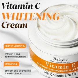 Halsyse Vitamin C & E Facial Moisturizer - Daily Antioxidant Day Cream for Brightening & Hydrating - Fights Dullness & Dark Spots, with Hyaluronic Acid & Allantoin - For All Skin Types, 1.76 Oz
