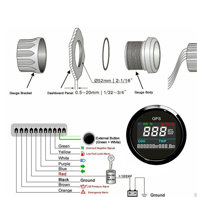 GPS Speedometer Odometer, 52mm Digital Waterproof Adjustable Speed Gauge for