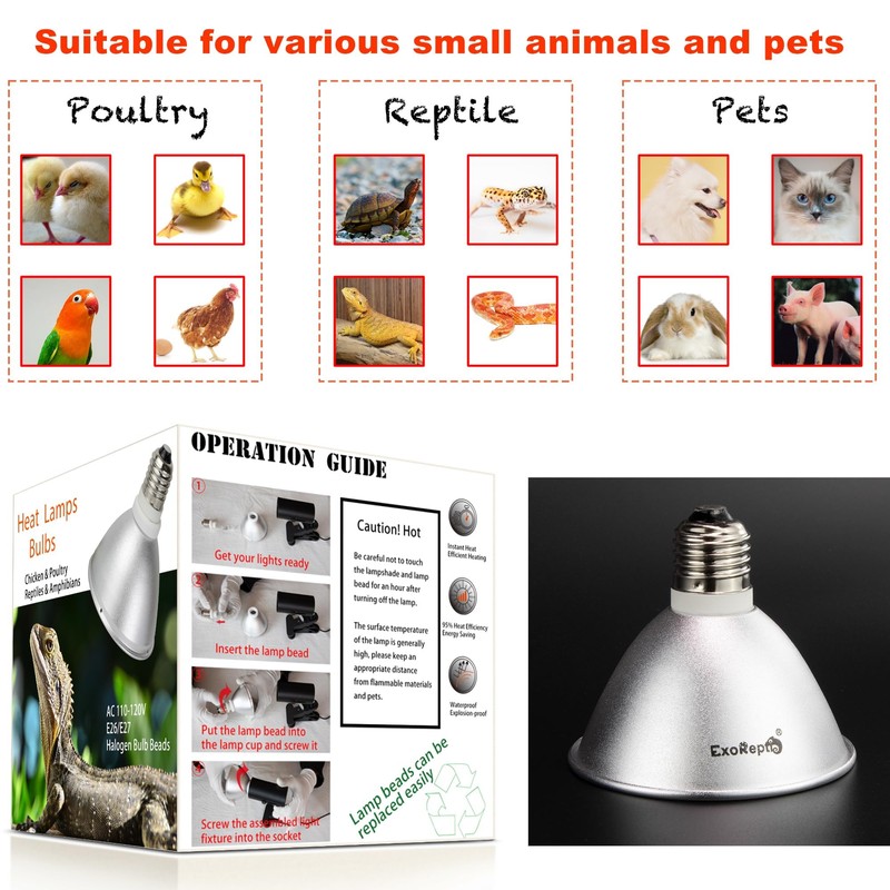 Heat Lamp for Chickens Coop Chick Brooder, Infrared Flood Light