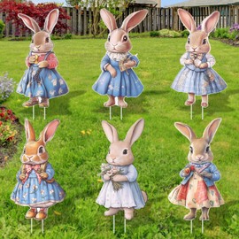 6PCS Easter Yard Signs With Stakes,Easter Bunny Yard Decor,Outdoor Yard Signs with Stakes,Waterproof Rabbit Decorations for Lawn Pathway Porch,Spring Holiday Party Decorations Outdoor