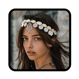 Edary Damen Kopfkette Muschel Kopfschmuck Quaste Stirnband Festival Party Haarkette Hochzeit Haarschmuck für Frauen und Mädchen