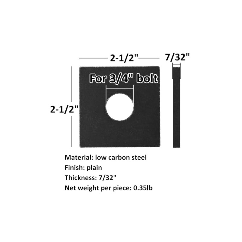 10 Pack 2-1/2" Square Washer for 3/4" Bolt, Heavy Duty