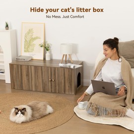 Wooden Cat Litter Box Enclosure with Storage Compartment with Adjustable Divider, Hidden Litter Box Furniture and Hall Table, Cat Box Enclosure, 42.5''L*18.5W*16.9H (Pine, Plain)