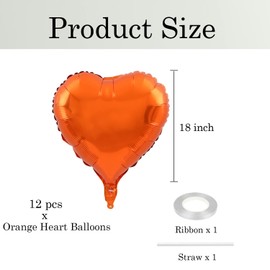 18 Inch Orange Heart Balloons, 12 Pcs Heart Foil Mylar Balloons, Orange Birthday Decoration, Love Balloons Valentine Balloons for Birthday Party Wedding Baby Shower Valentines Day Decorations (Orange)