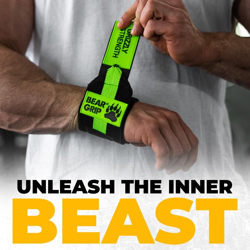 BEAR GRIP - Premium Heavy Duty Weight Lifting Wrist Wraps,