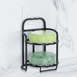 2-Tier Shower Soap Shampoo Bar Holder, Self Adhesive & Freestanding Draining Soap Dish Caddy for Bathroom Wall Accesories Decor Black
