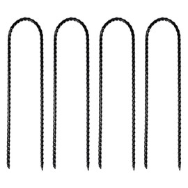 Crastilior 12" Pack of 4 Trampoline Stakes Anchors High Wind Ground Anchors Heavy Duty Ground Stakes U Shape Black Spray Coating Steel Trampoline Accessories (Black)