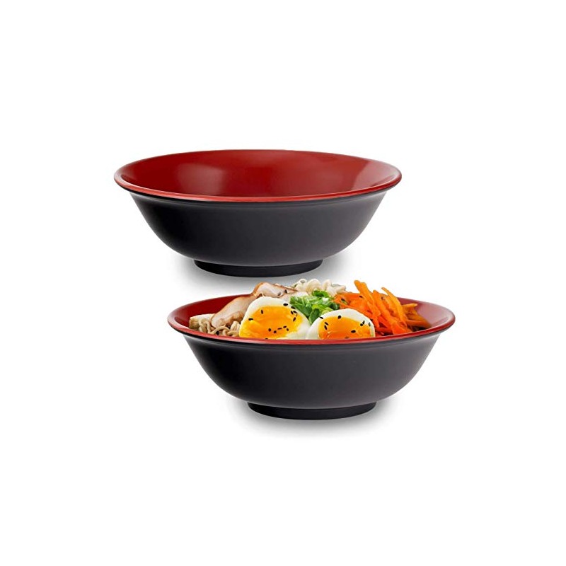 Happy Sales HS2BM-48RDBK, Set of 2 Japanese Melamine Large Bowls,