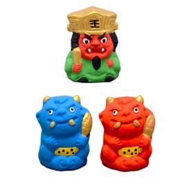 Waraku Fuuka Japanese Traditional Ceramic Figure Figurine Decoration Doll Statue Set for Good Luck (Underworld 1 King Enma, 2 Ogre/Demons)