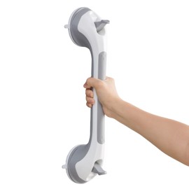 DUORAN Shower Handle 1 Pack, 17 Inch Grab Bar for Bathtubs and Showers, Strong Suction Cup Safety Handrail for Seniors, Elderly, Injury Recovery, No Drilling Waterproof Bathroom Grip, Grey