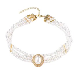 3 Rows Pearls Choker,Wedding Suite Beads Choker Necklace,1920s Simulated Pearl Rhodium Plated Elegance Charm Multi Layer Choker Pendant Necklaces Prom Party for Women and Girls