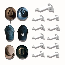 YJKRUJSE 3 Inch Adhesive Hat Hooks for Wall(10-Pack), Cowboy Hat Rack, Strong Hold Hat Hangers, No Drilling, Hat Holder Organizer for Walt, Door, Closet