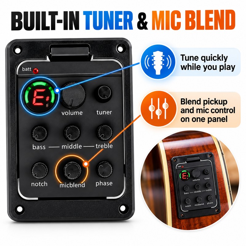 Acoustic Guitar Pickup Preamp with EQ and Tuner – 301-Style