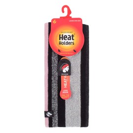 Heat Holders - Ladies Thick Cable Knitted Fleece Lined Thermal Winter Empty Skull Ear Warmer Headband (One Size, Stripe Black Bright Pink)