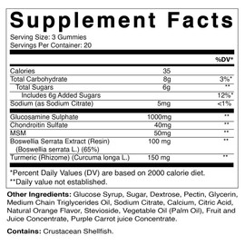 Vitamatic Extra Strength Glucosamine Chondroitin Gummies with MSM, Turmeric, & Boswellia - Joint Support - 60 Pectin Based Gummies Supplement