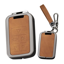 Ysbxitu Key Fob Cover With Keychain 5 Buttons Fit for S40 S60 S80 S90 S60L XC60 XC70 XC90 V40 V60 Zinc Alloy Remote Keyless Key Case Key Sleeve Key Fob Case Protection Shell-A Brown