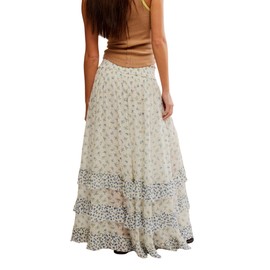Free People Women's Brynn Printed Maxi Skirt, Ivory Combo-Ditsy