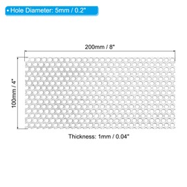PATIKIL 8" x 4" 304 Stainless Steel Perforated Sheet, 0.2" Hole 19GA Expanded Metal Mesh Plate Screen Decorative Meshes for Ventilation Grill Smoking