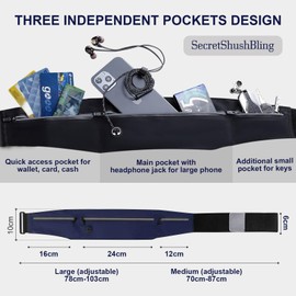 Running Belt for Men/Women, Waist Pack/Phone Holder for Running with Headphone Port, Water Resistant Fanny Pack, Reflective Strips fits Large Phone for Running, Hiking, Cycling (Black, Large)