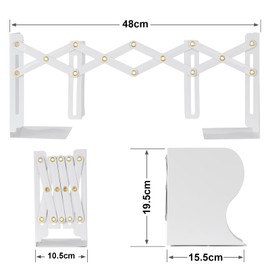 Worephu Adjustable Bookends, Metal Scalable Book Ends, Retractable Book Holder, Expandable Bookcase Desktop Bookend Stand, Telescopic Book Organizer Rack for Home Office School Library（white)
