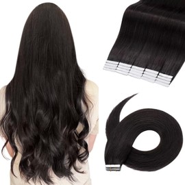 TESS Smooth Remy Human Hair Tape-In Extensions, 45 cm, Natural Black, Pack of 20 (No. 1B, 45 cm, 50 g)