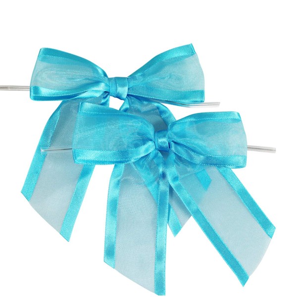Saybrook Products Turquoise Pre-Tied Organza Bows With Twist Ties. Pack